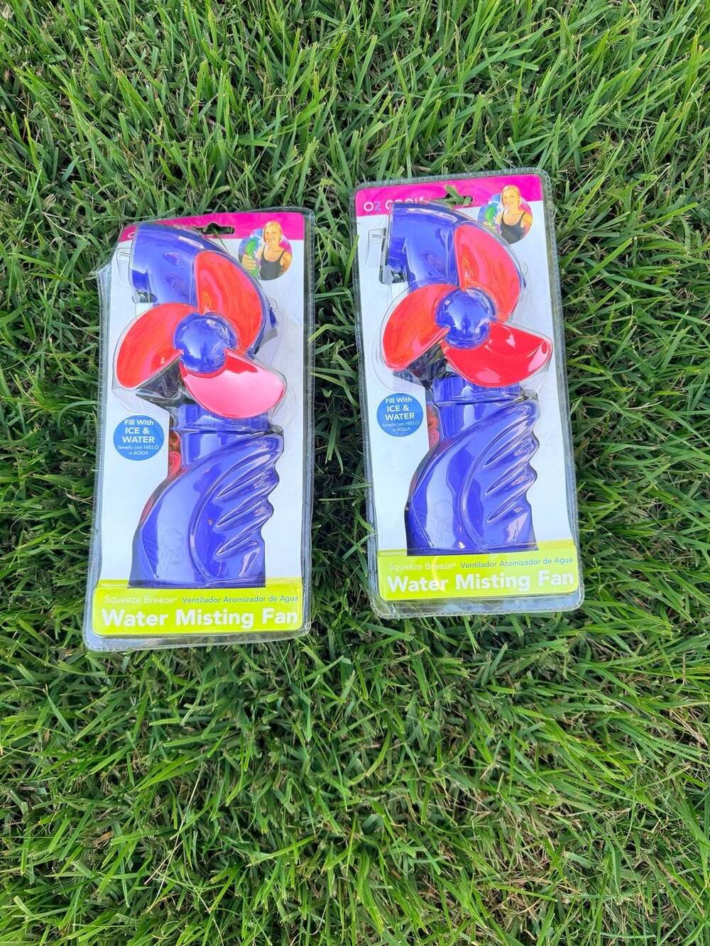 O2-Cool Squeeze Breeze Water Misting Fan Blue Red (Lot of 2)